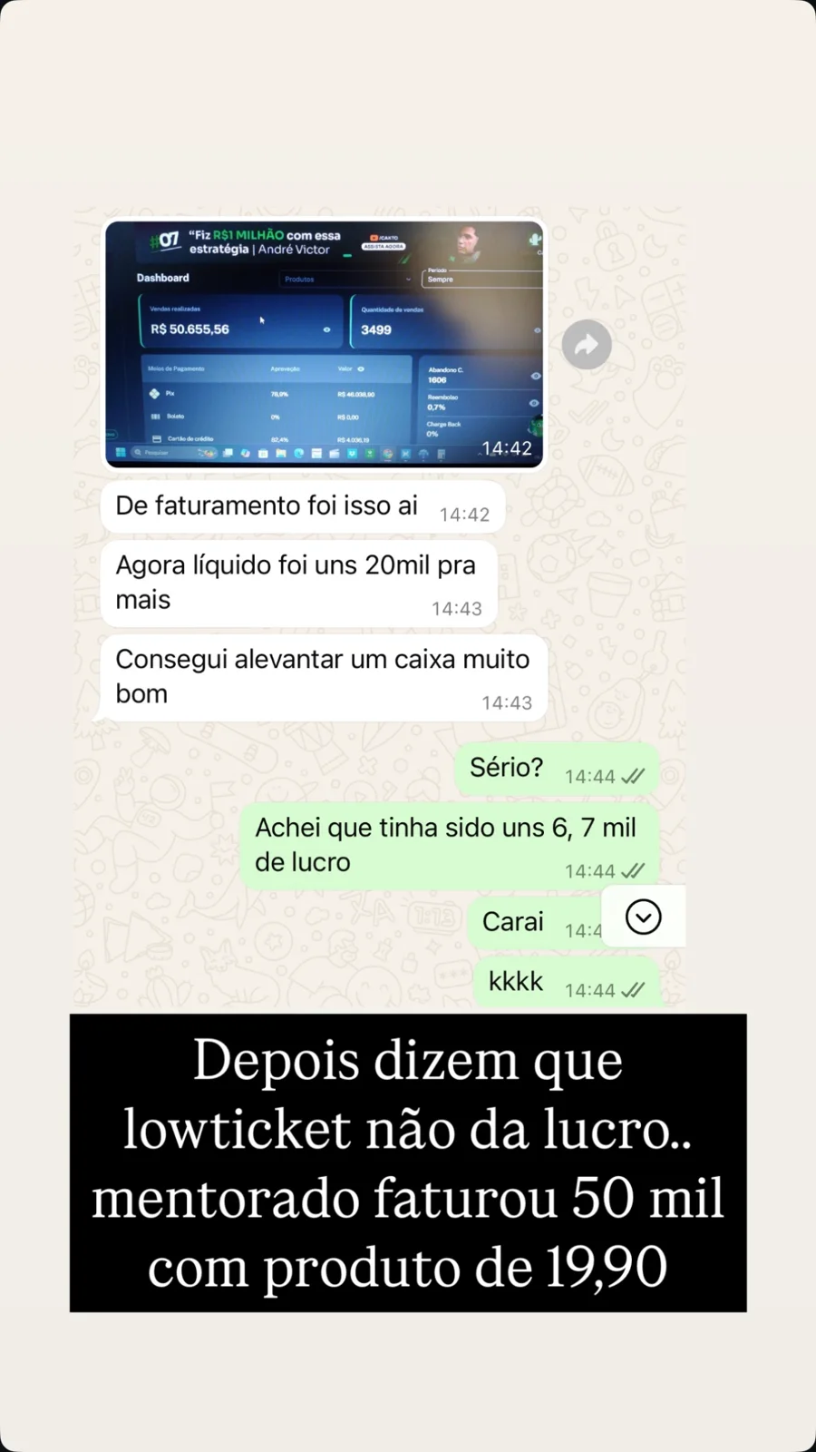 Mentorado faturou 50 mil com produto de 19,90