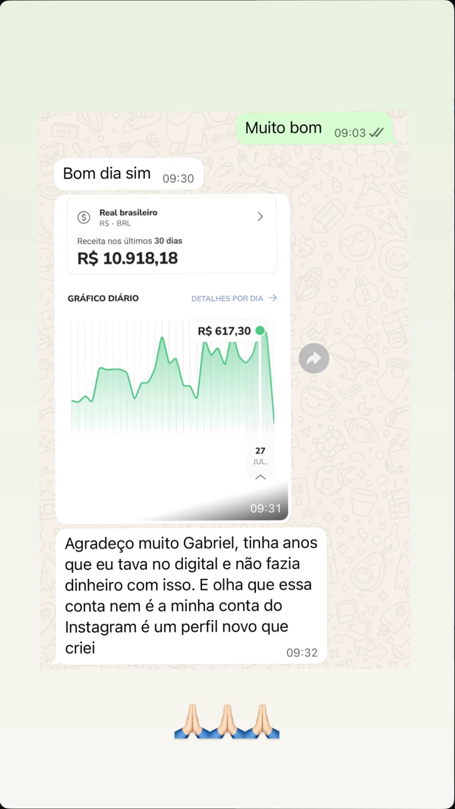 Aluno com R$ 10.918 em 30 dias