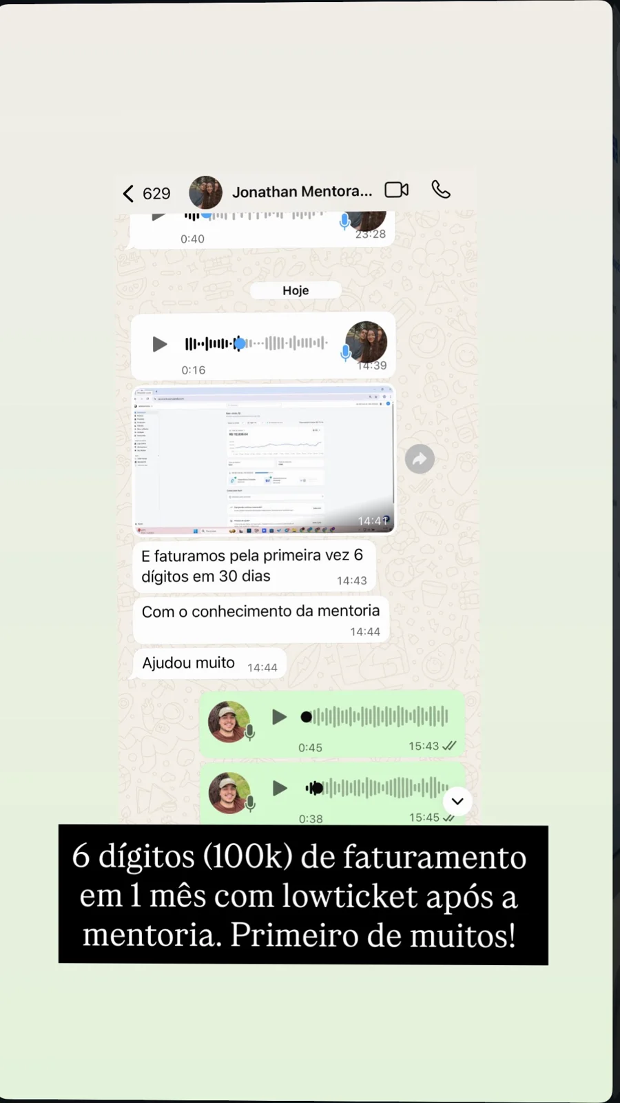 Mentorado com 6 dígitos de faturamento em 1 mês