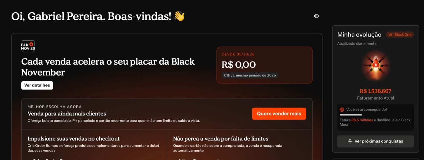 Painel da plataforma com R$ 1,5 milhão faturado
